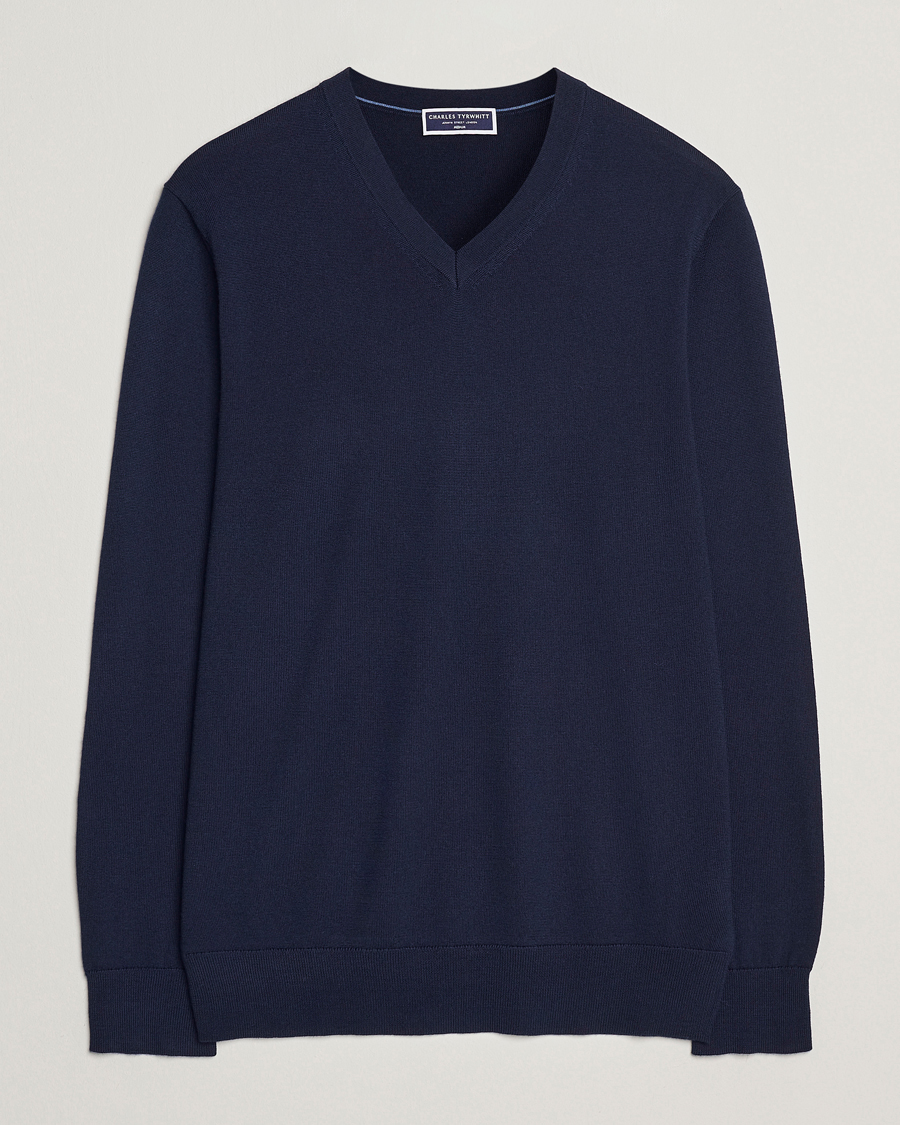 Uomini | Maglieria | Charles Tyrwhitt | Pure Merino V-Neck Jumper Navy