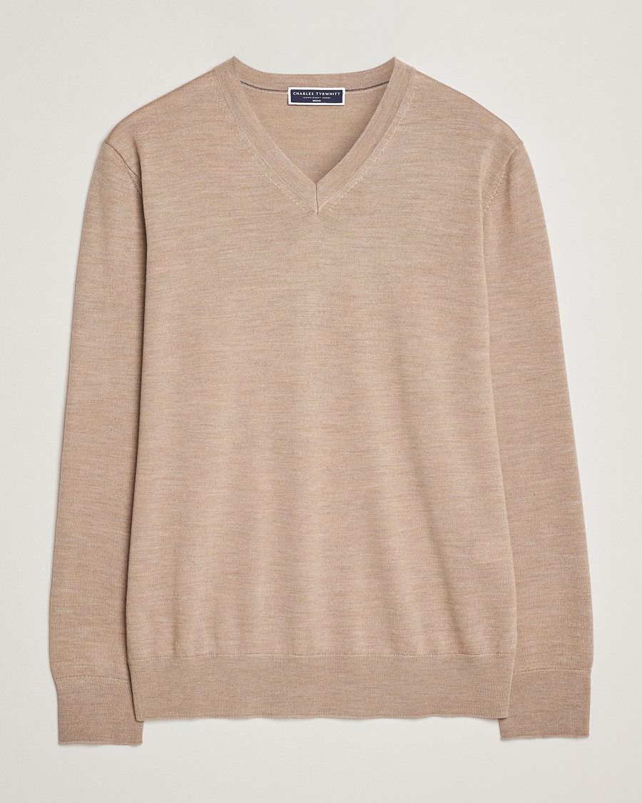 Uomini | Maglieria | Charles Tyrwhitt | Pure Merino V-Neck Jumper Oatmeal