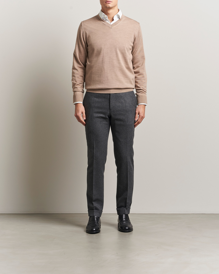 Uomini | Maglieria | Charles Tyrwhitt | Pure Merino V-Neck Jumper Oatmeal