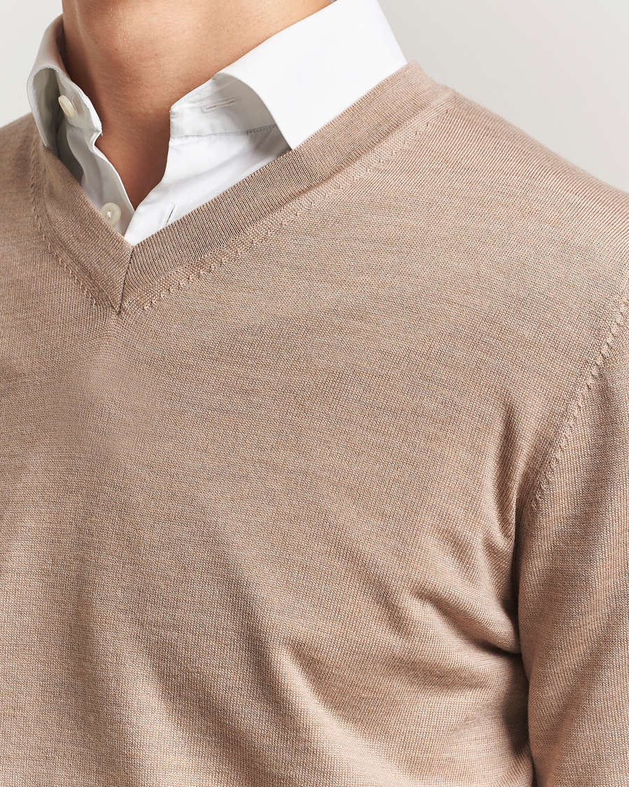 Uomini | Maglieria | Charles Tyrwhitt | Pure Merino V-Neck Jumper Oatmeal