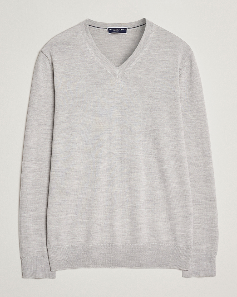 Uomini | Maglieria | Charles Tyrwhitt | Pure Merino V-Neck Jumper Silver Grey