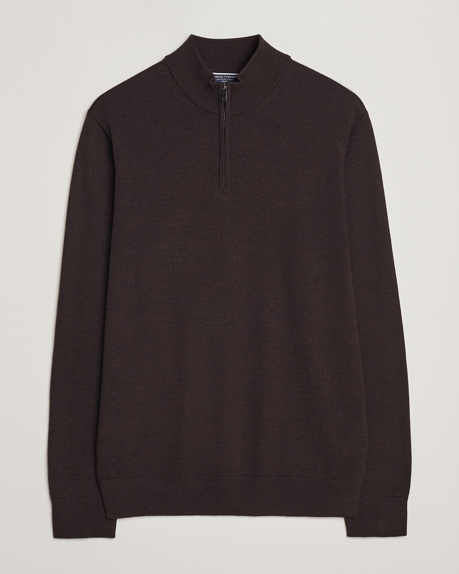 Uomini | Maglieria | Charles Tyrwhitt | Pure Merino Zip Neck Jumper Chocolate Brown