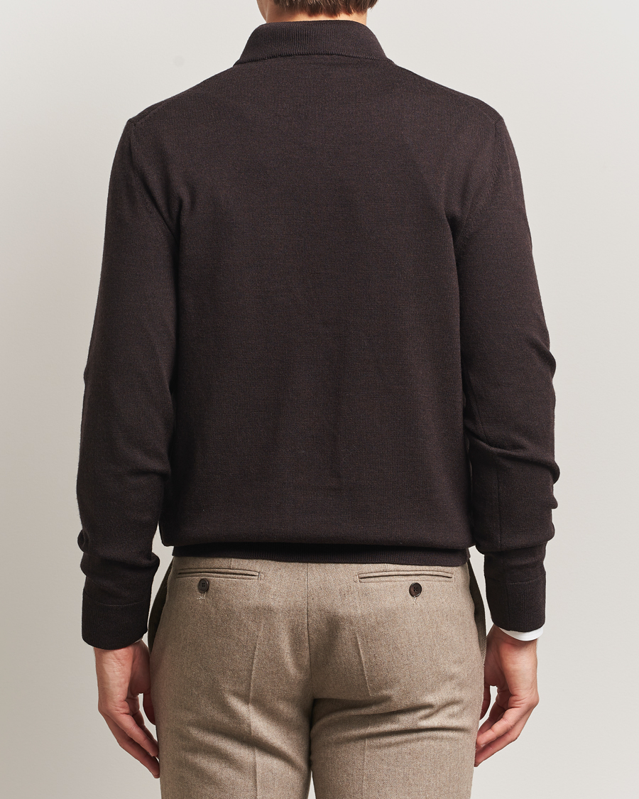 Uomini | Maglieria | Charles Tyrwhitt | Pure Merino Zip Neck Jumper Chocolate Brown