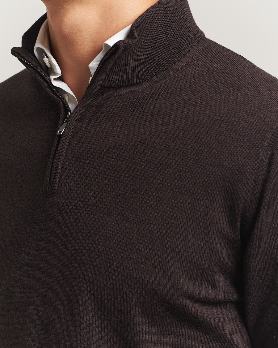 Uomini | Maglieria | Charles Tyrwhitt | Pure Merino Zip Neck Jumper Chocolate Brown