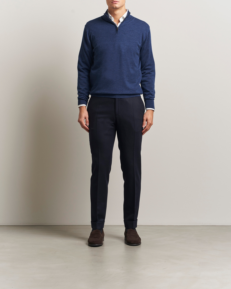 Uomini | Maglieria | Charles Tyrwhitt | Pure Merino Zip Neck Jumper Ink Blue