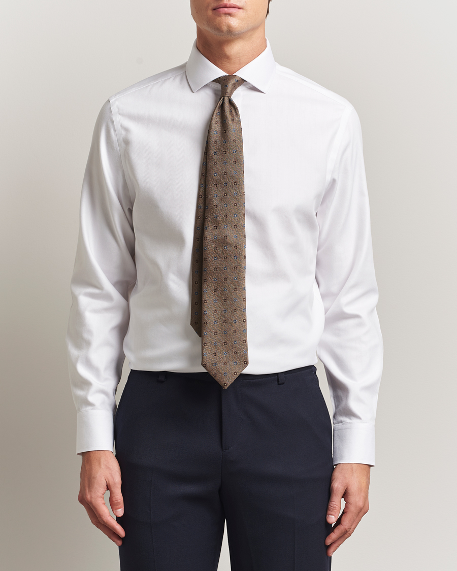 Uomini | Camicie | Charles Tyrwhitt | Slim Fit Non Iron Herringbone Cut Away Shirt White