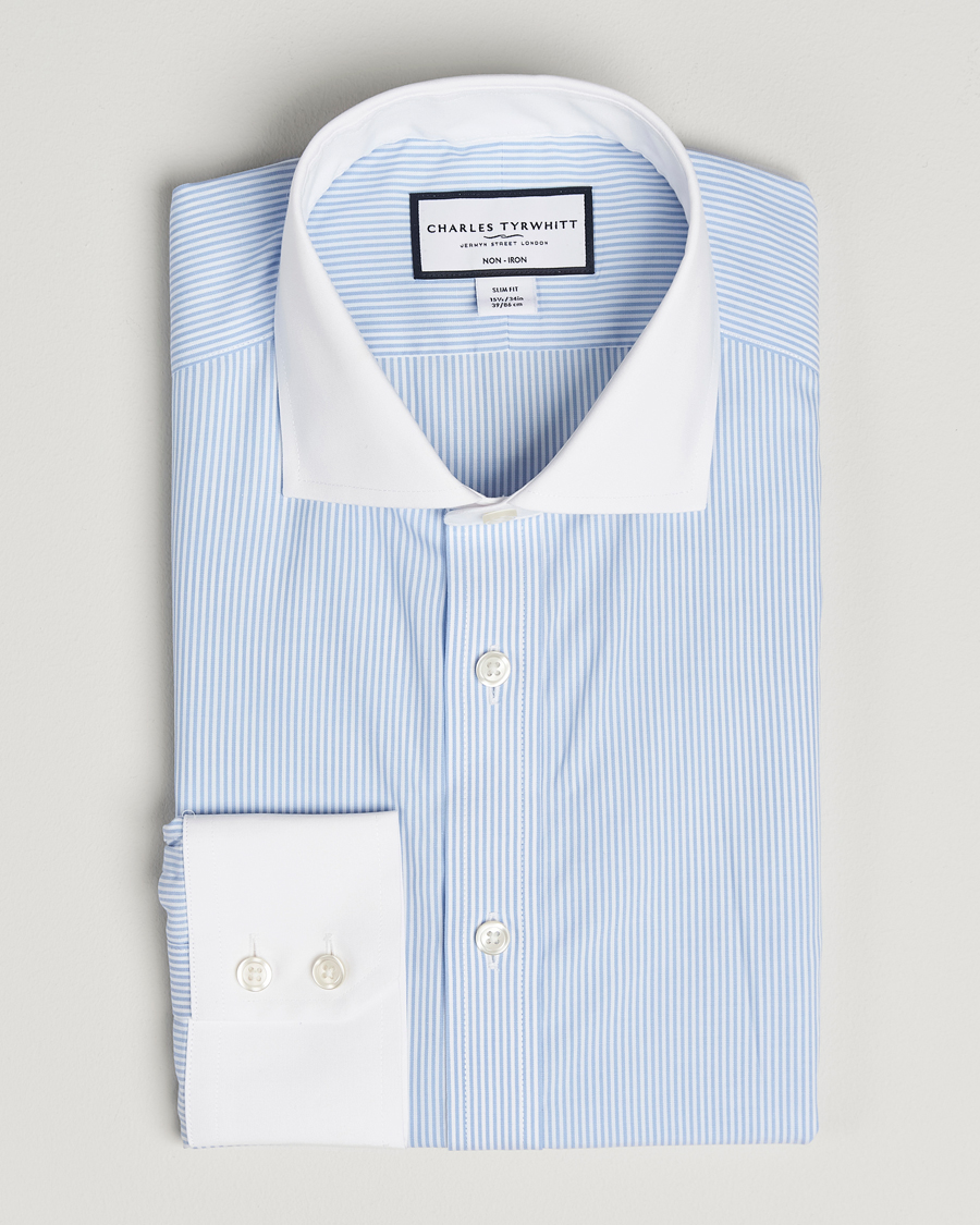 Uomini | Camicie | Charles Tyrwhitt | Slim Fit Non Iron Bengal Stripe Winchester Shirt Sky Blue