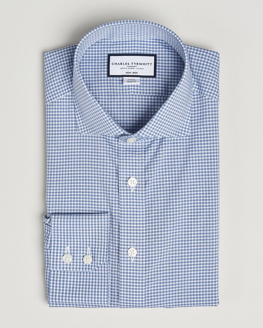 Uomini | Camicie | Charles Tyrwhitt | Slim Fit Non Iron Poplin Gingham Shirt Royal Blue