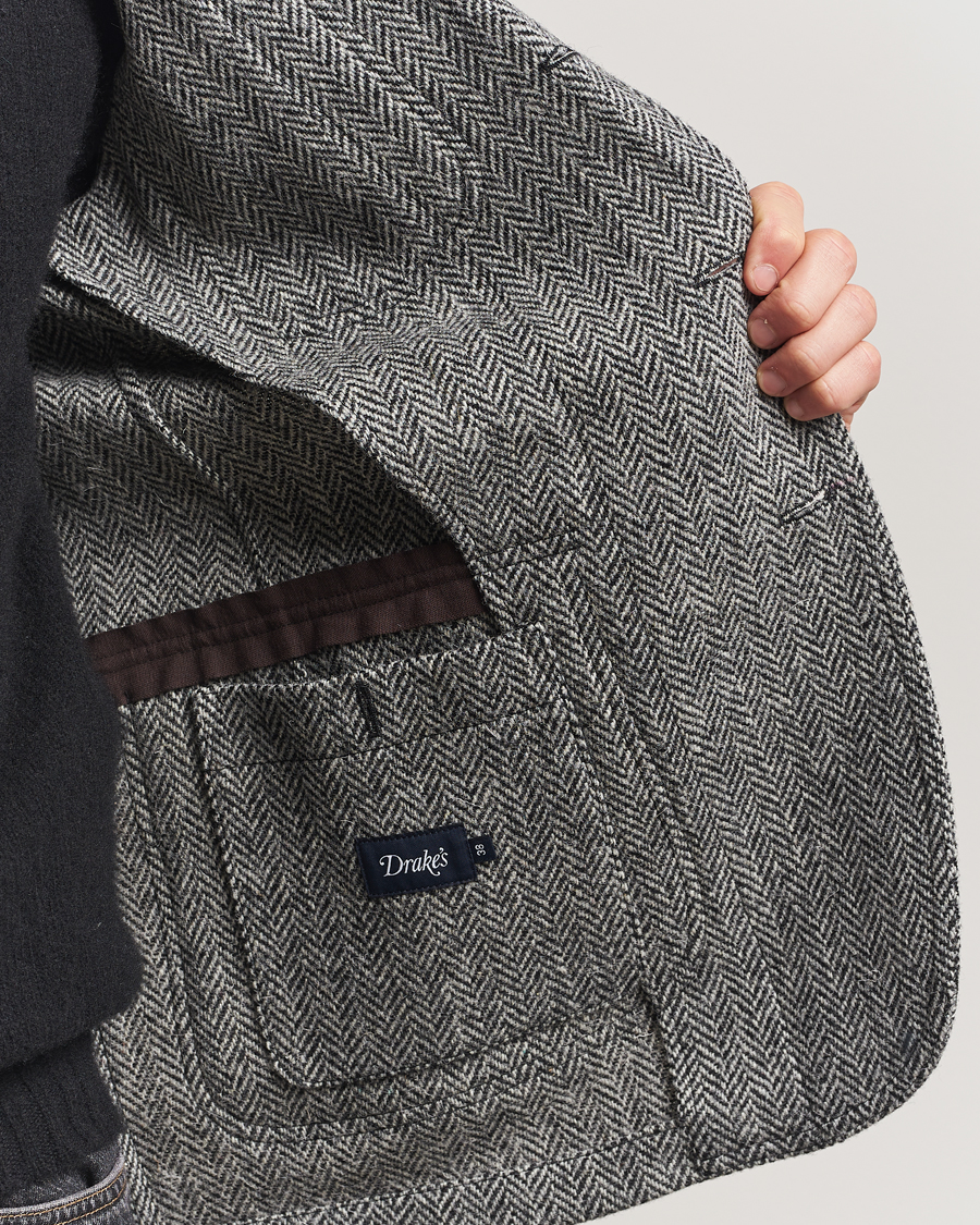 Uomini | Blazers | Drake's | MKVII Wool Herringbone Blazer Grey