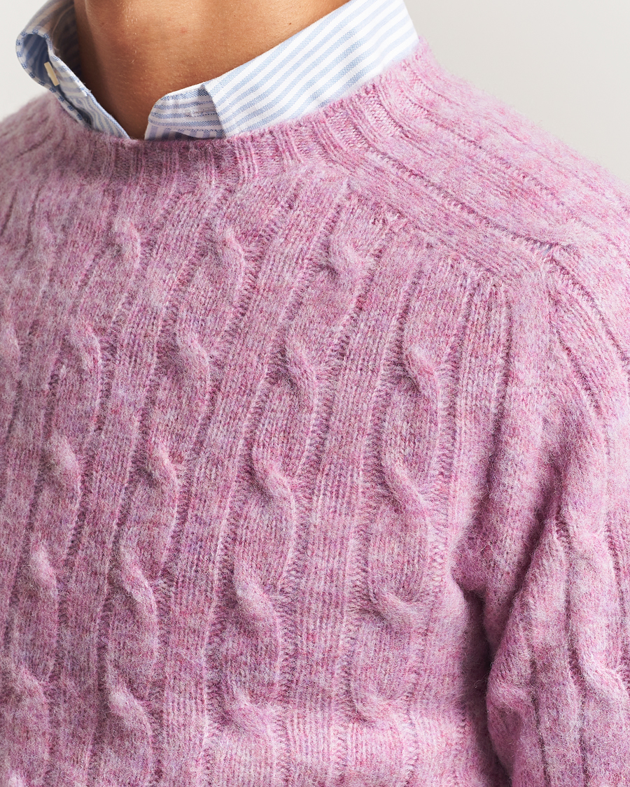 Uomini | Maglieria | Drake's | Brushed Shetland Cable Crew Purple