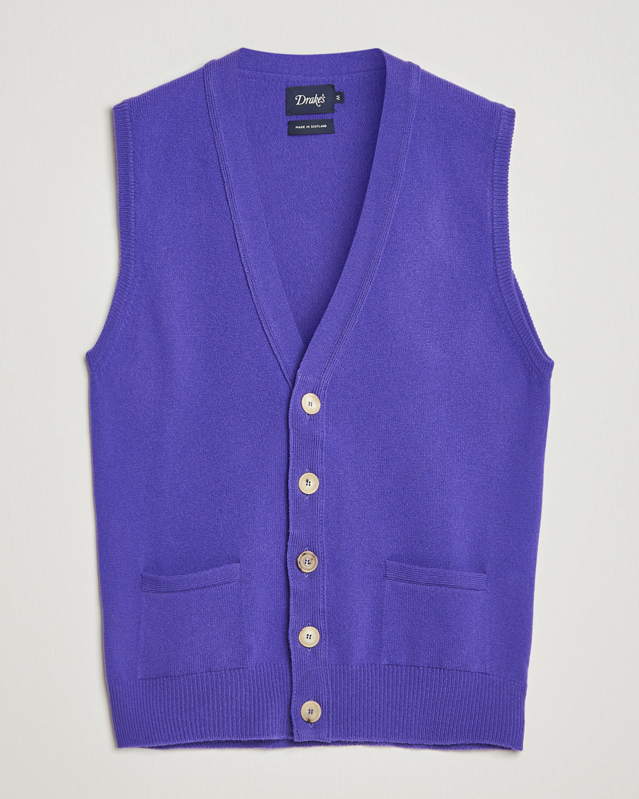 Uomini | Maglieria | Drake's | Lambswool Vest Cardigan Purple