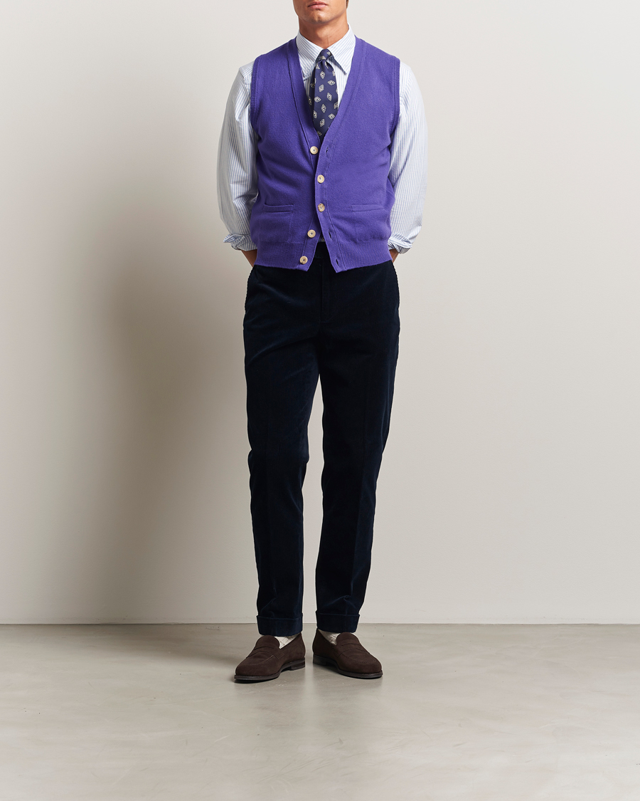 Uomini | Maglieria | Drake's | Lambswool Vest Cardigan Purple
