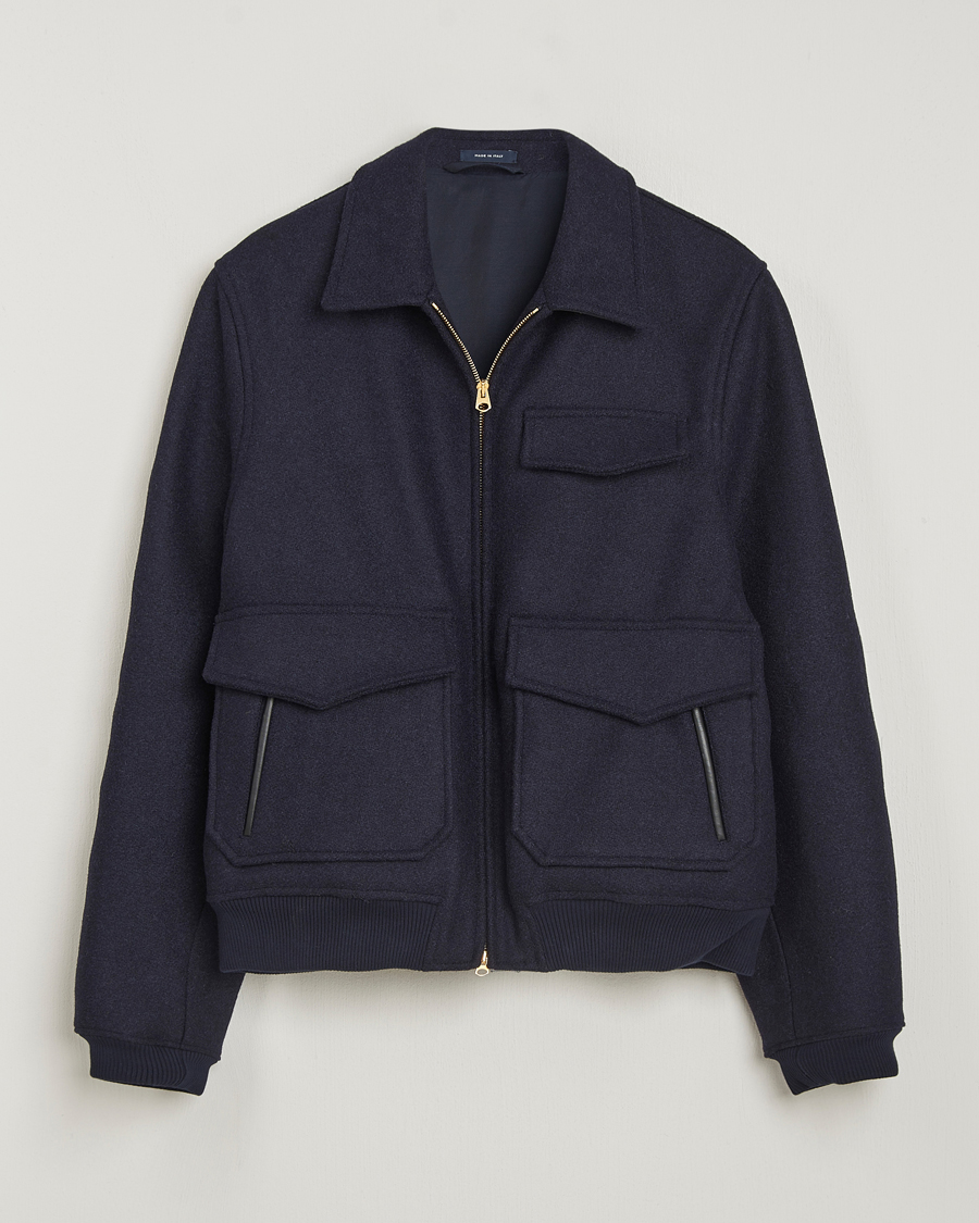 Uomini | Giacche | Drake's | Melton Bomber Jacket Navy