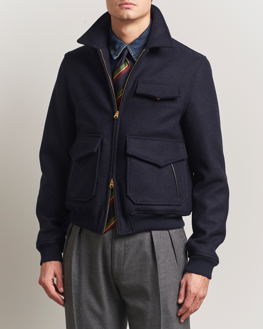 Uomini | Giacche | Drake's | Melton Bomber Jacket Navy