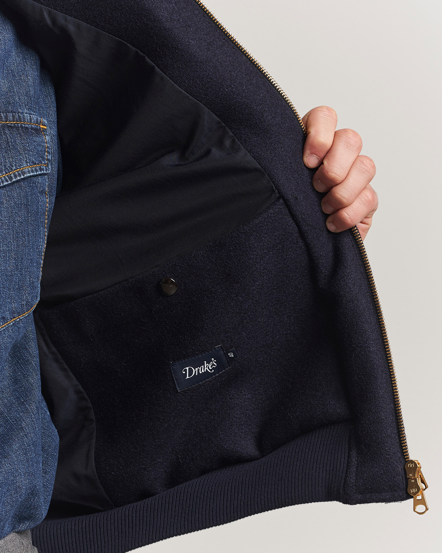 Uomini | Giacche | Drake's | Melton Bomber Jacket Navy