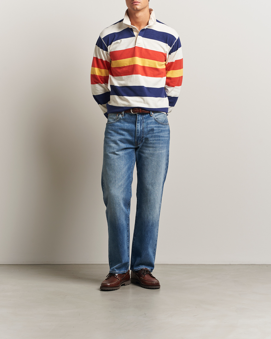 Uomini | Maglieria | Drake's | Striped Flame Rugby Shirt White/Navy/Red