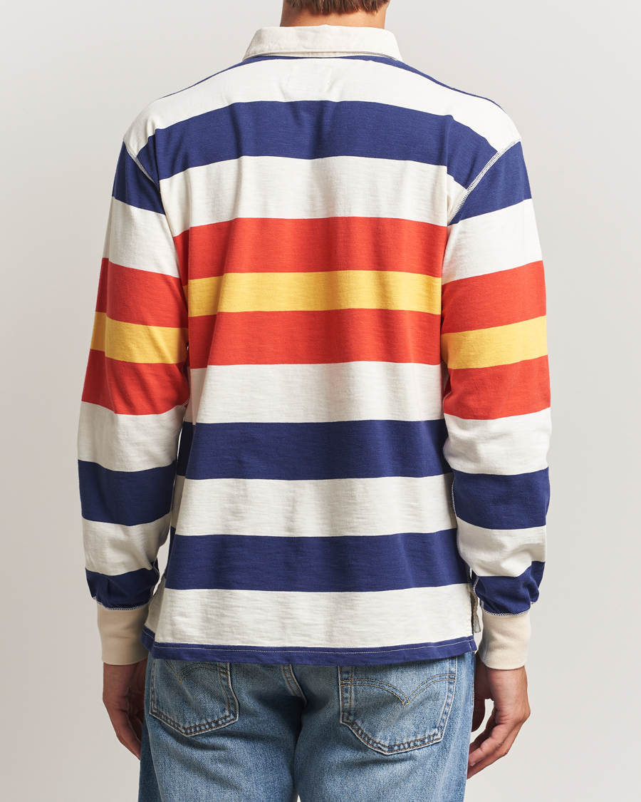 Uomini | Maglieria | Drake's | Striped Flame Rugby Shirt White/Navy/Red