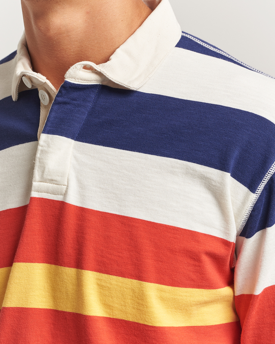 Uomini | Maglieria | Drake's | Striped Flame Rugby Shirt White/Navy/Red