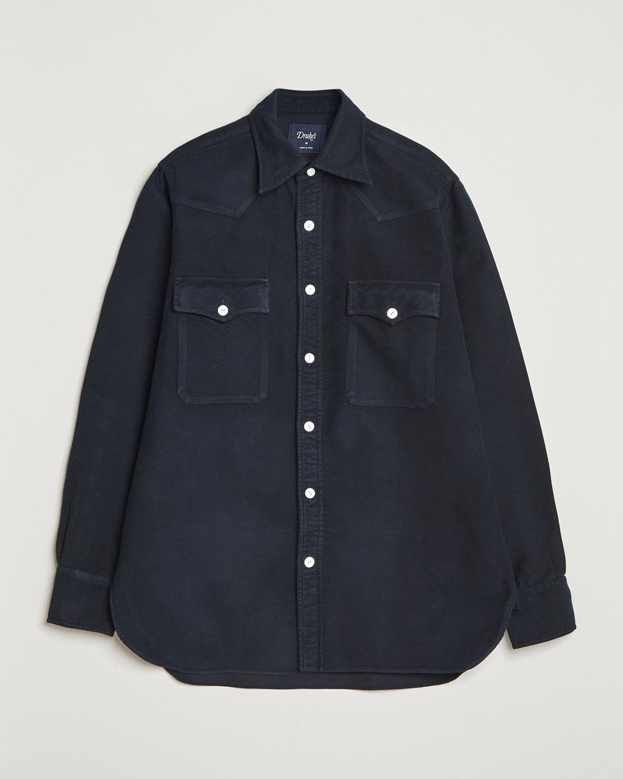 Uomini | Camicie | Drake's | Moleskine Western Shirt Navy