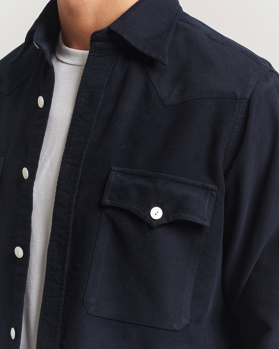 Uomini | Camicie | Drake's | Moleskine Western Shirt Navy
