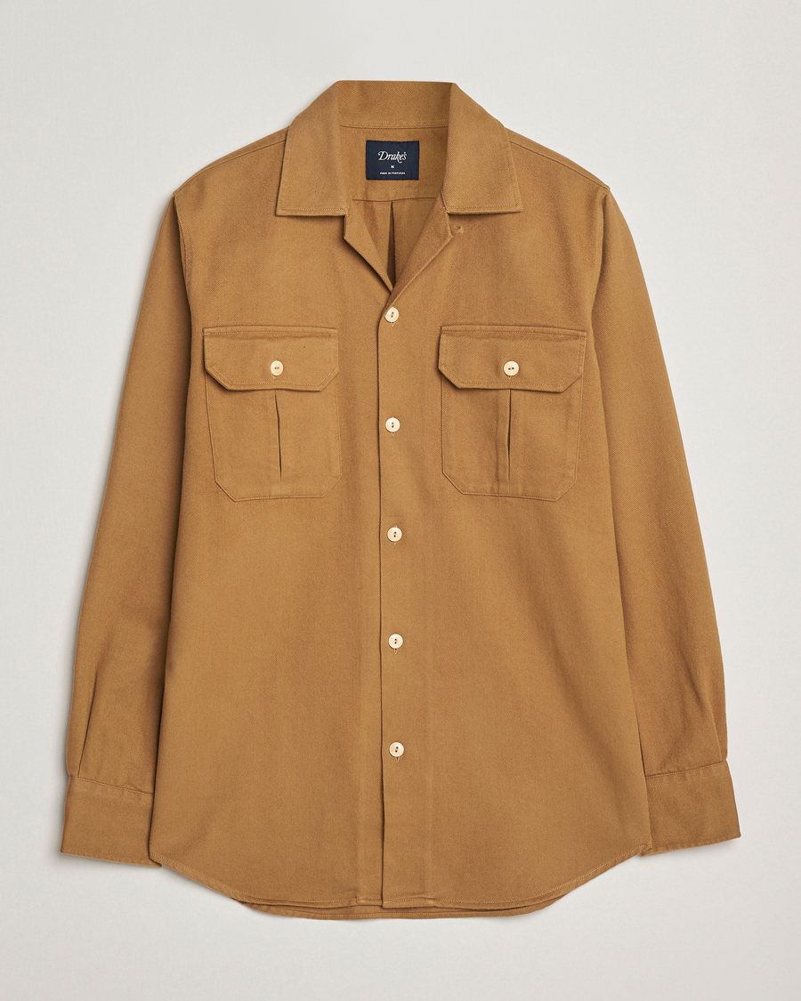 Uomini | Camicie | Drake's | Brushed Twill Camp Collar Shirt Sand