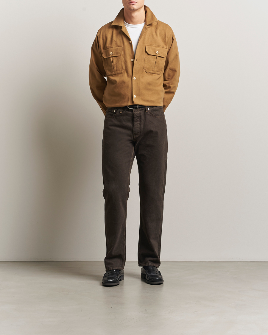 Uomini | Camicie | Drake's | Brushed Twill Camp Collar Shirt Sand