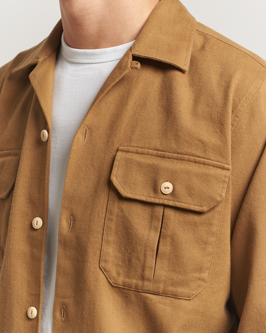 Uomini | Camicie | Drake's | Brushed Twill Camp Collar Shirt Sand