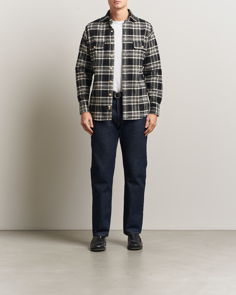 Uomini | Camicie | Drake's | Check Heavy Cotton Work Shirt Navy/White