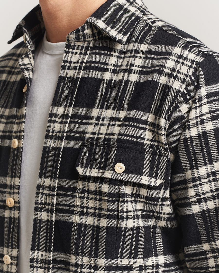 Uomini | Camicie | Drake's | Check Heavy Cotton Work Shirt Navy/White