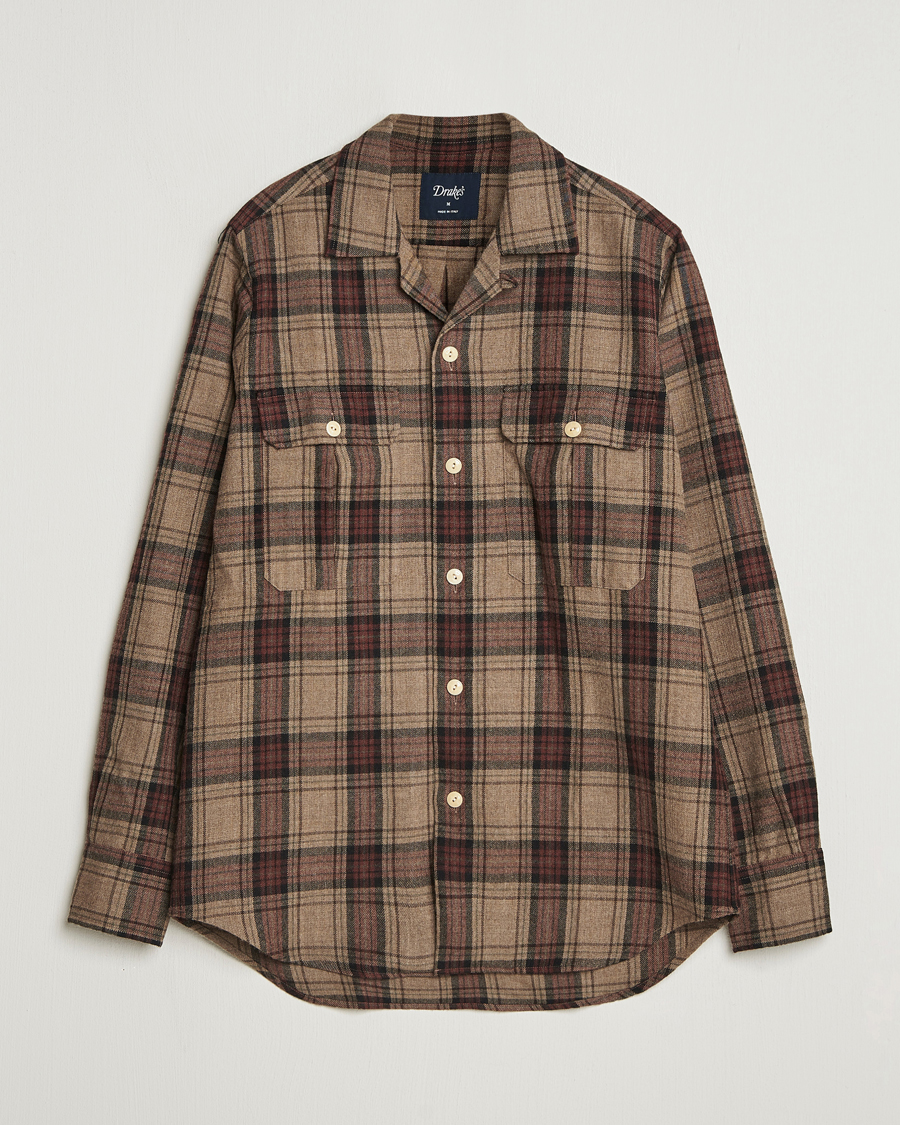 Uomini | Camicie | Drake's | Wool Camp Collar Work Shirt Brown