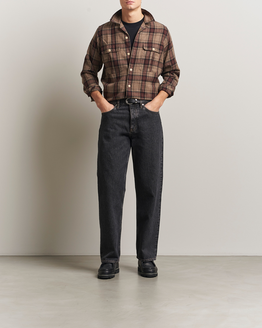 Uomini | Camicie | Drake's | Wool Camp Collar Work Shirt Brown
