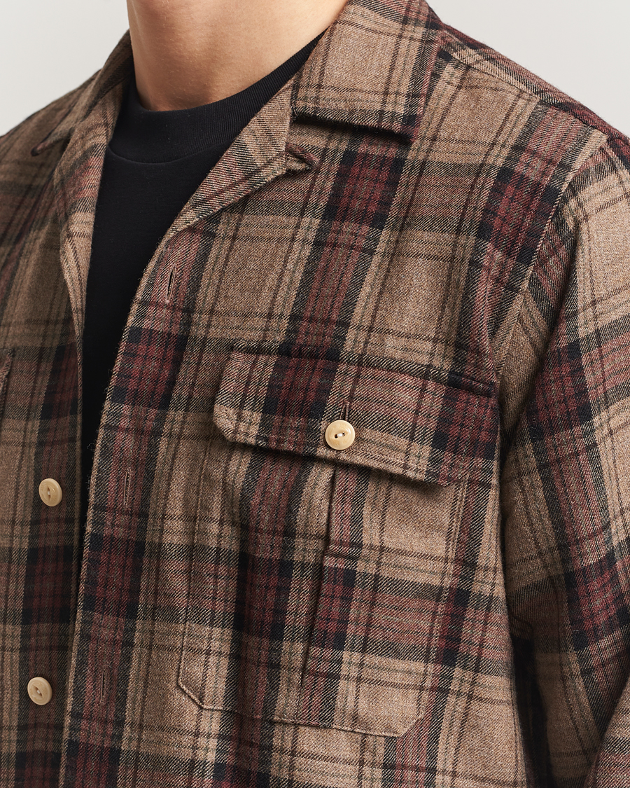 Uomini | Camicie | Drake's | Wool Camp Collar Work Shirt Brown