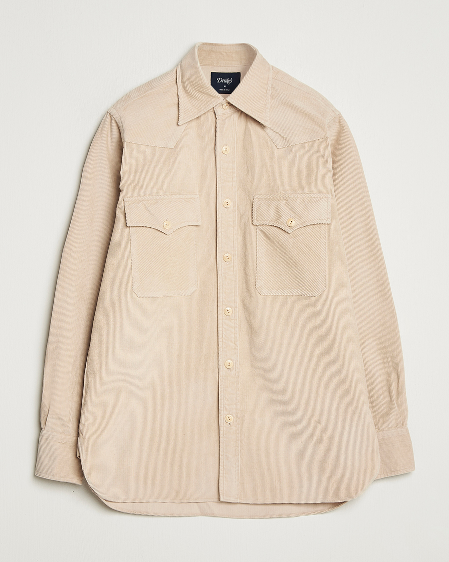 Uomini | Camicie | Drake's | Fine Corduroy Work Shirt Ecru