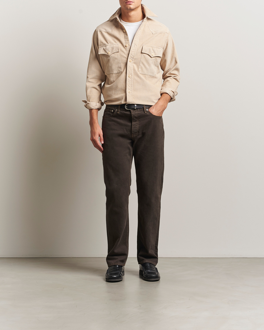 Uomini | Camicie | Drake's | Fine Corduroy Work Shirt Ecru