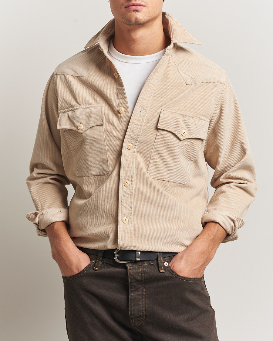 Uomini | Camicie | Drake's | Fine Corduroy Work Shirt Ecru