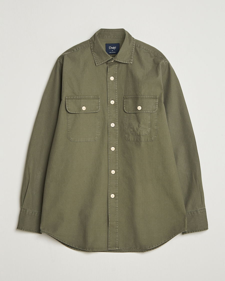 Uomini | Camicie | Drake's | Ripstop Work Shirt Green