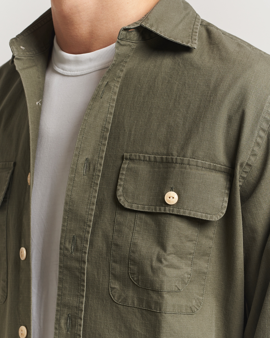 Uomini | Camicie | Drake's | Ripstop Work Shirt Green
