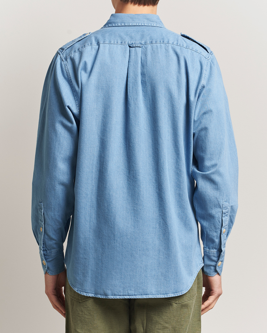 Uomini | Camicie | Drake's | Denim Epaulette Shirt Blue