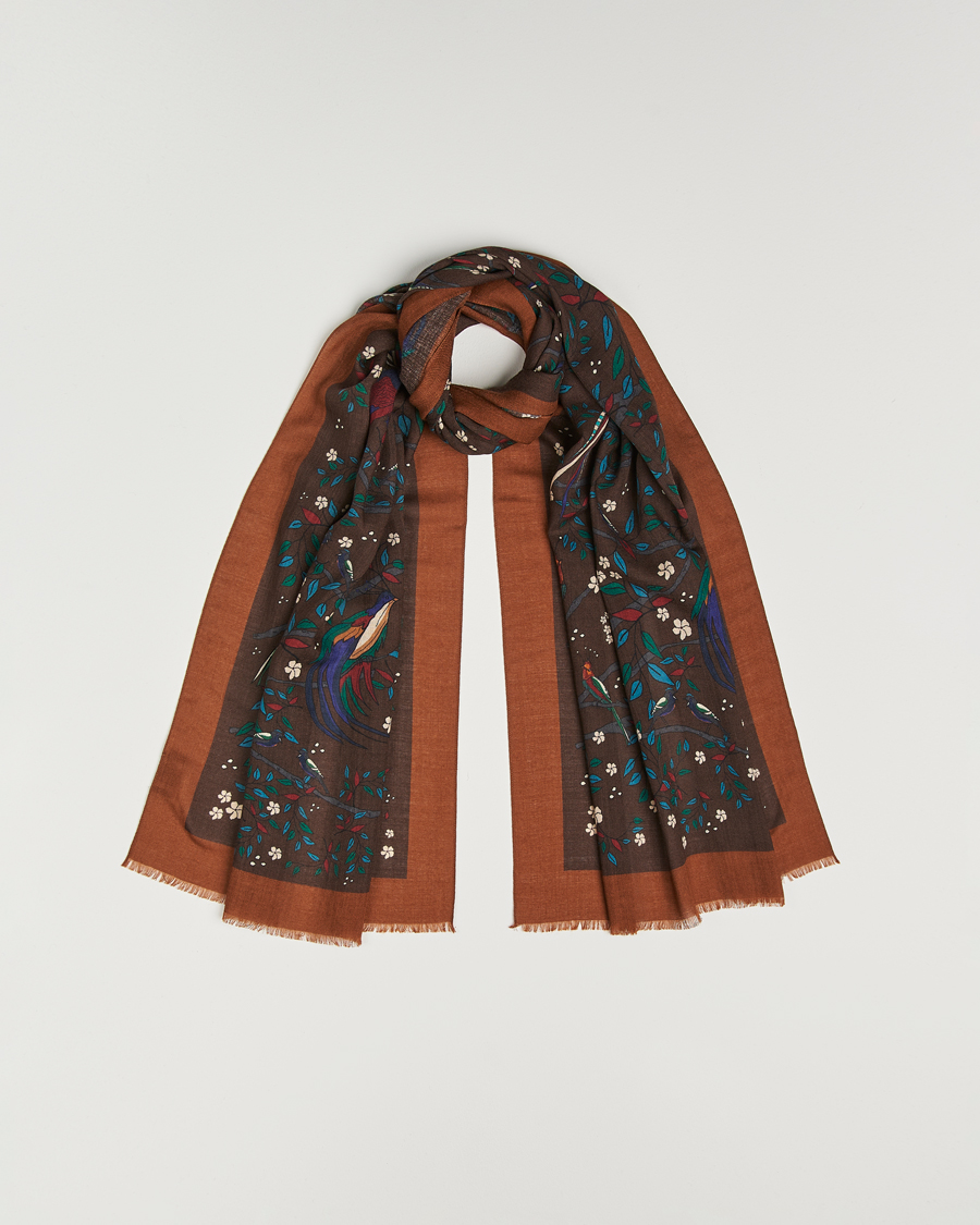 Uomini | Drake's Birds Of Paradise Print Scarf Brown | Drake's | Birds Of Paradise Print Scarf Brown