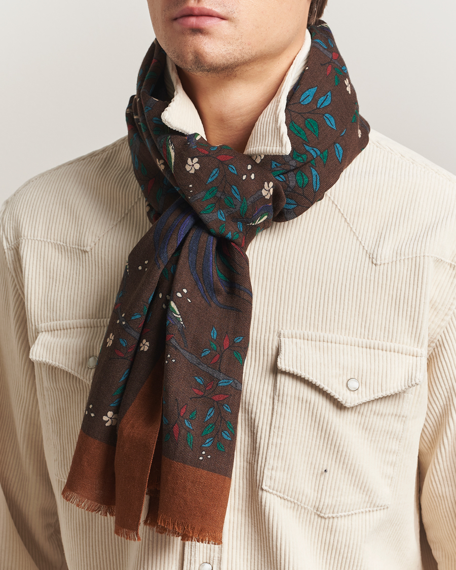 Uomini | Drake's Birds Of Paradise Print Scarf Brown | Drake's | Birds Of Paradise Print Scarf Brown