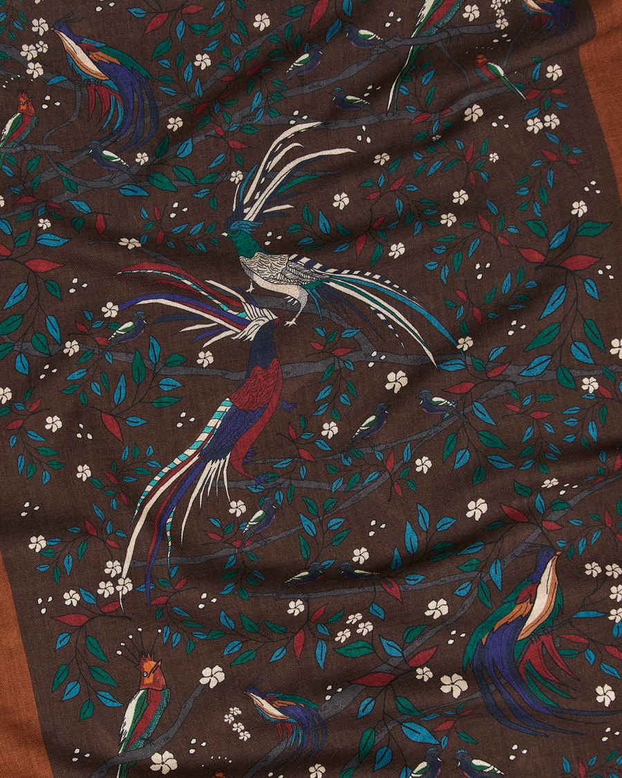 Uomini | Drake's Birds Of Paradise Print Scarf Brown | Drake's | Birds Of Paradise Print Scarf Brown