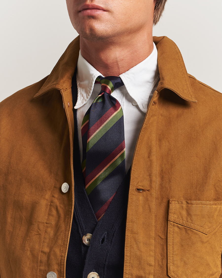 Uomini | Cravatte | Drake's | Sandwitch Stripe Reppe Silk Tie Navy