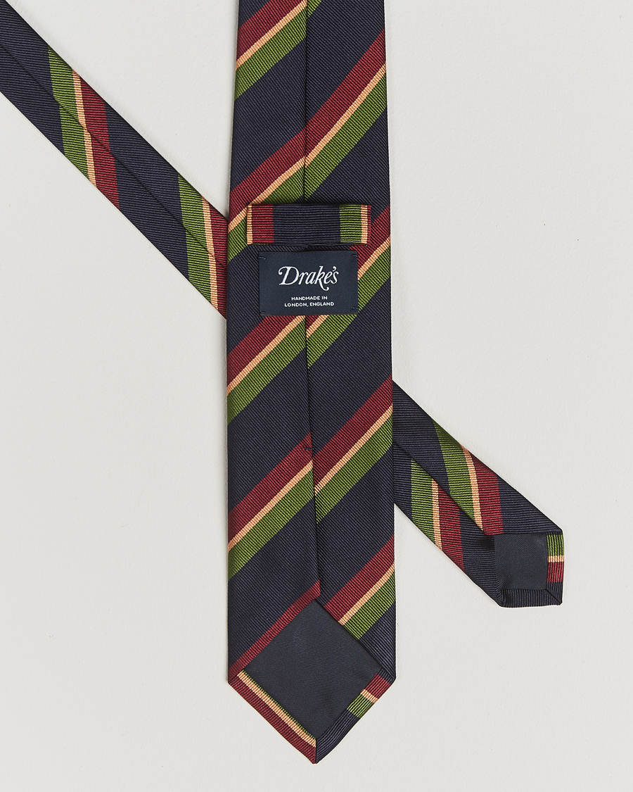 Uomini | Cravatte | Drake's | Sandwitch Stripe Reppe Silk Tie Navy
