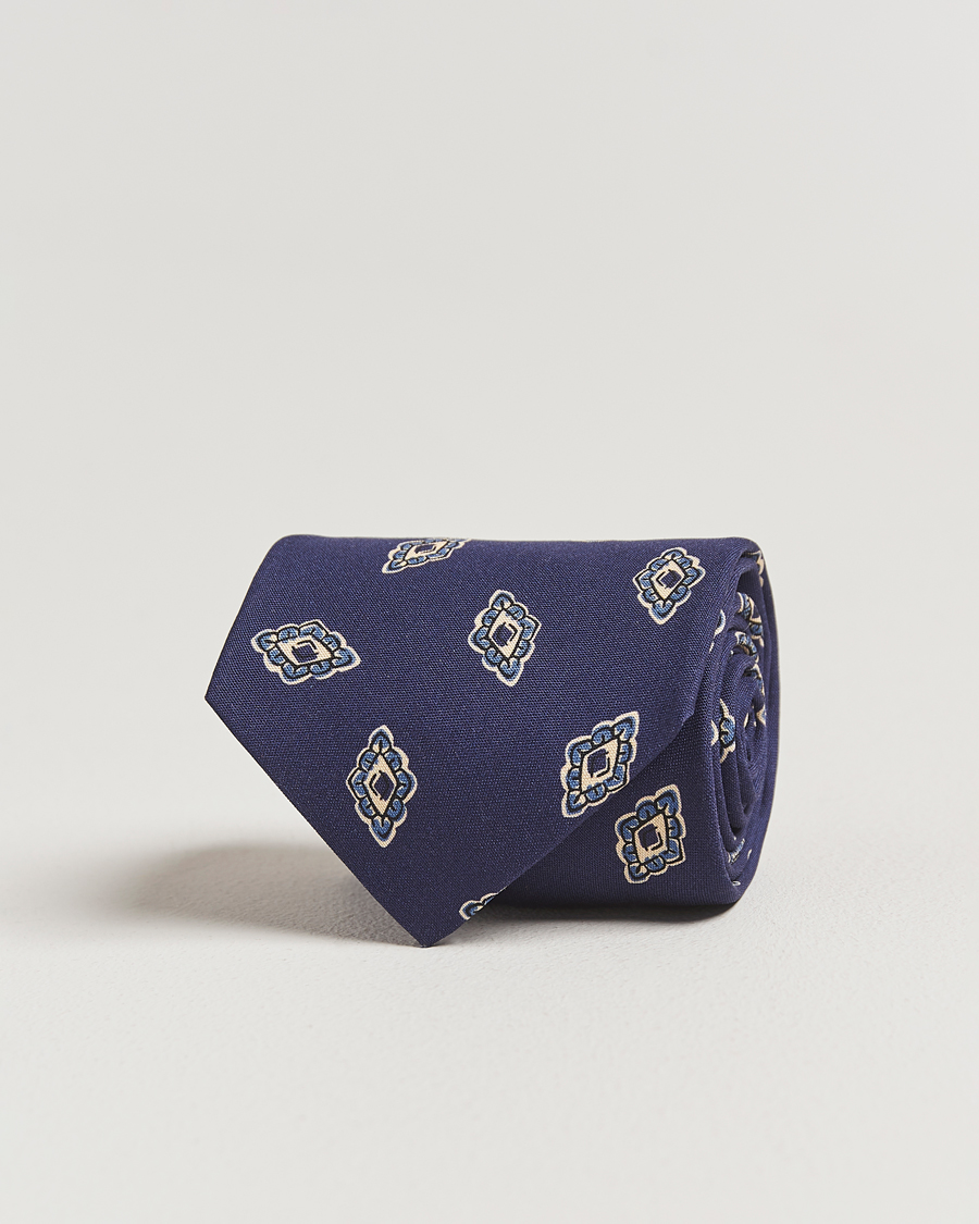 Uomini | Drake's Diamond Petals Habotai Silk Tie Navy | Drake's | Diamond Petals Habotai Silk Tie Navy