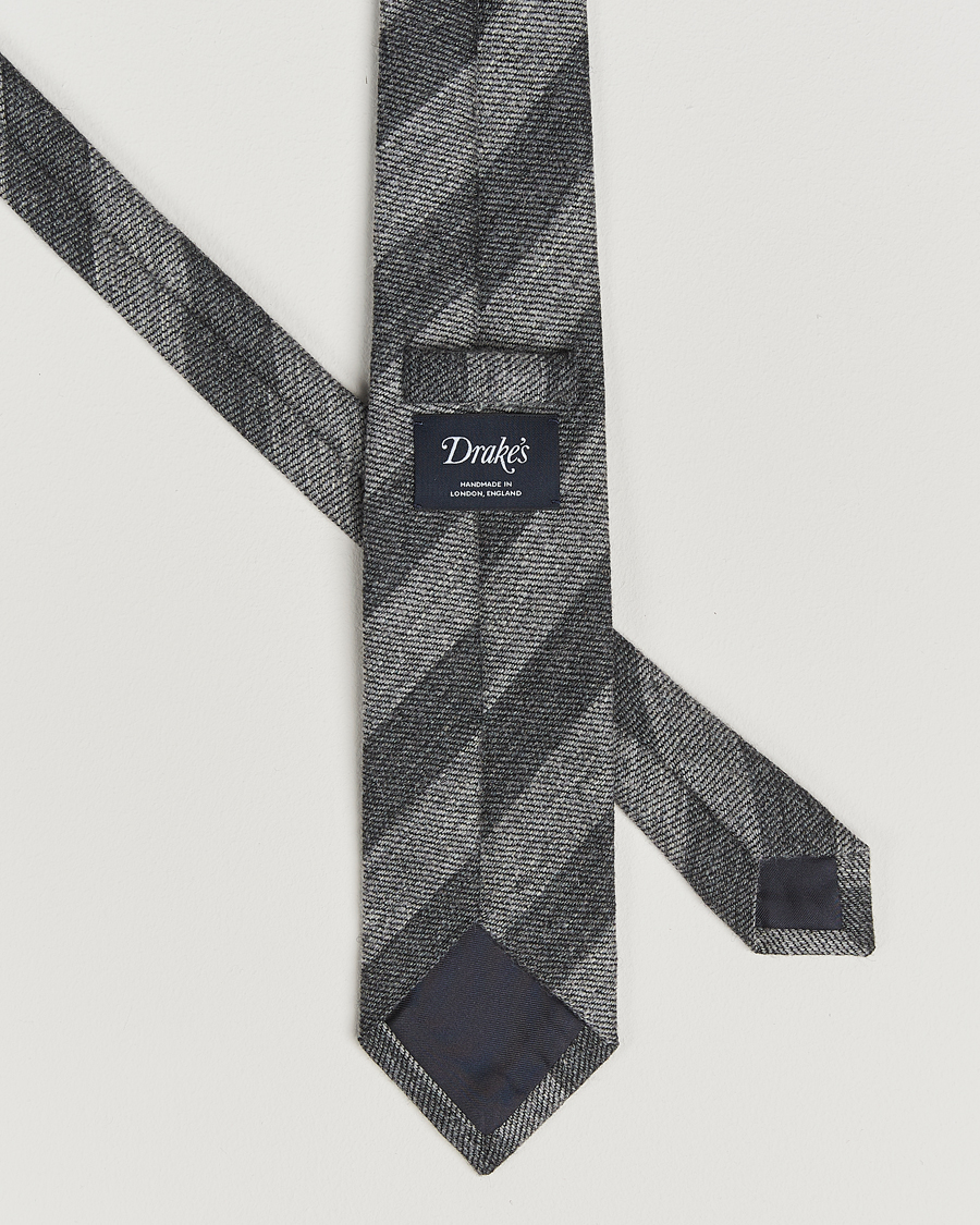 Uomini | Drake's Dual Stripe Wool Tie Grey | Drake's | Dual Stripe Wool Tie Grey