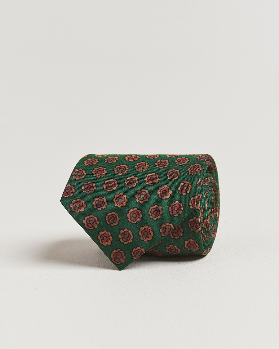 Uomini | Drake's Mini Florals Wool/Silk Tie Green | Drake's | Mini Florals Wool/Silk Tie Green