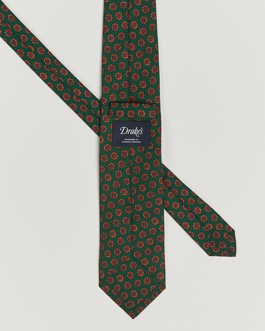Uomini | Drake's Mini Florals Wool/Silk Tie Green | Drake's | Mini Florals Wool/Silk Tie Green