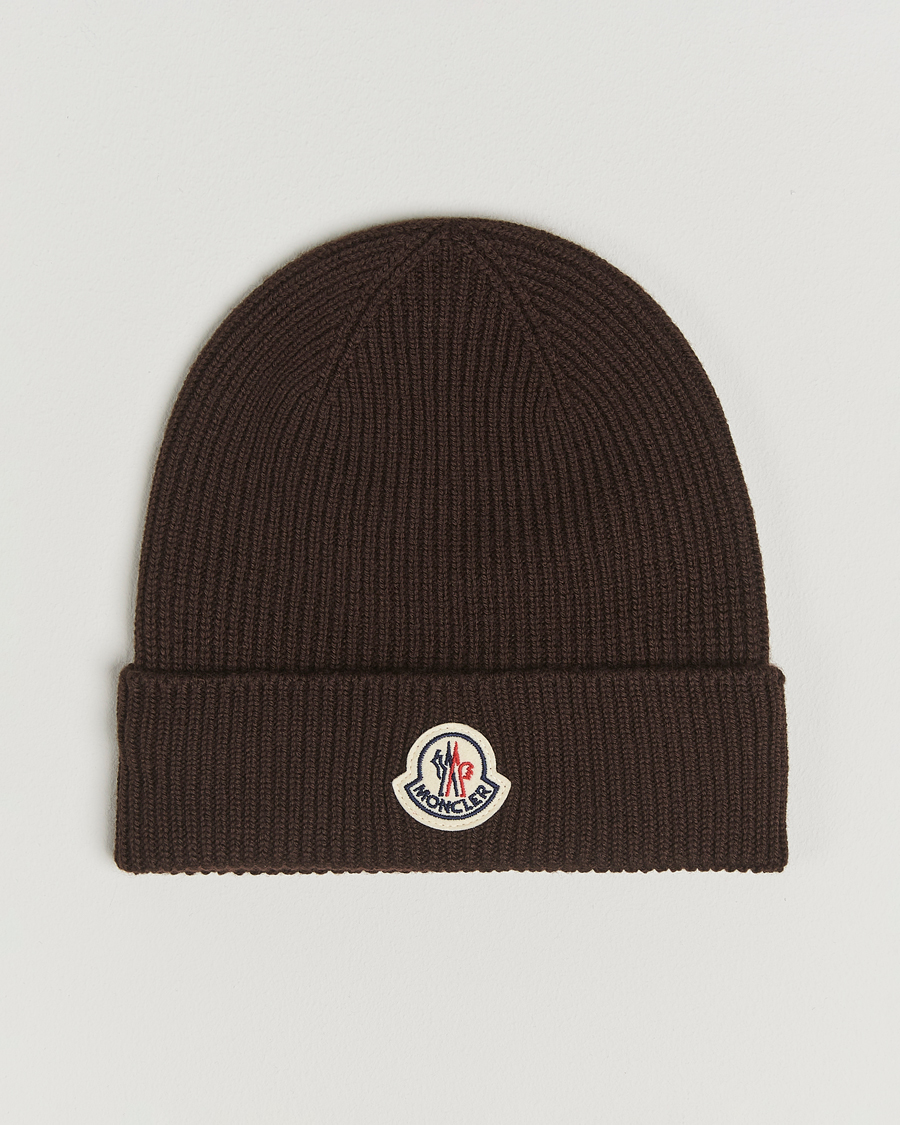Uomini | Moncler Rib Wool Beanie Brown | Moncler | Rib Wool Beanie Brown
