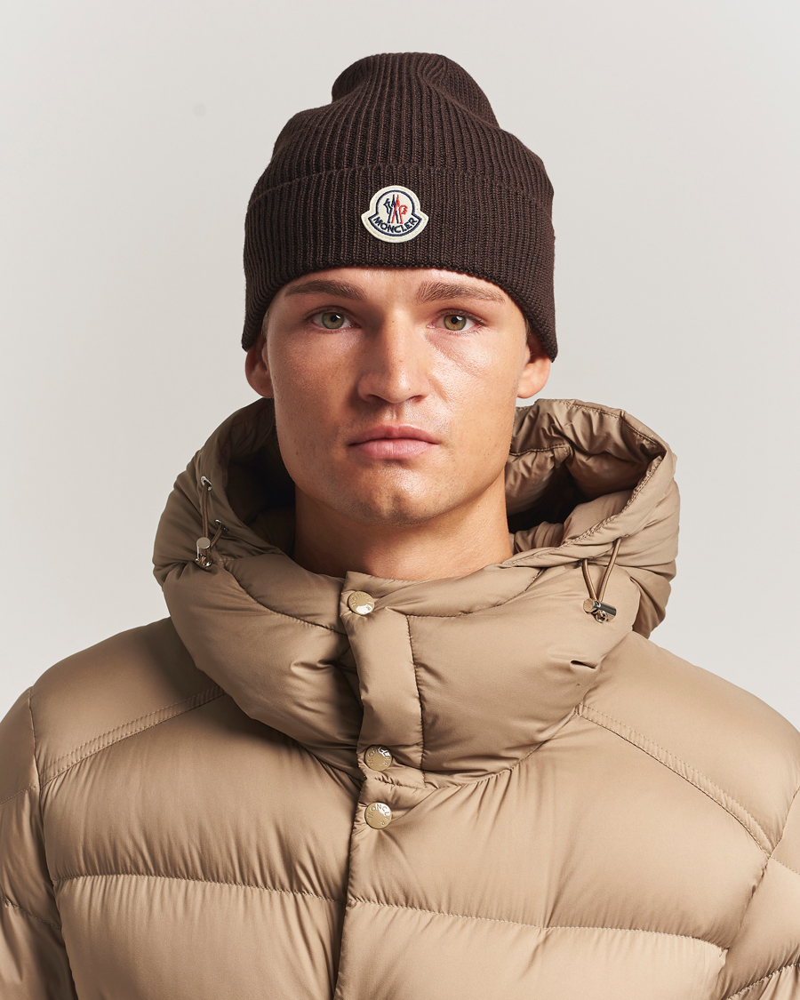Uomini | Moncler Rib Wool Beanie Brown | Moncler | Rib Wool Beanie Brown