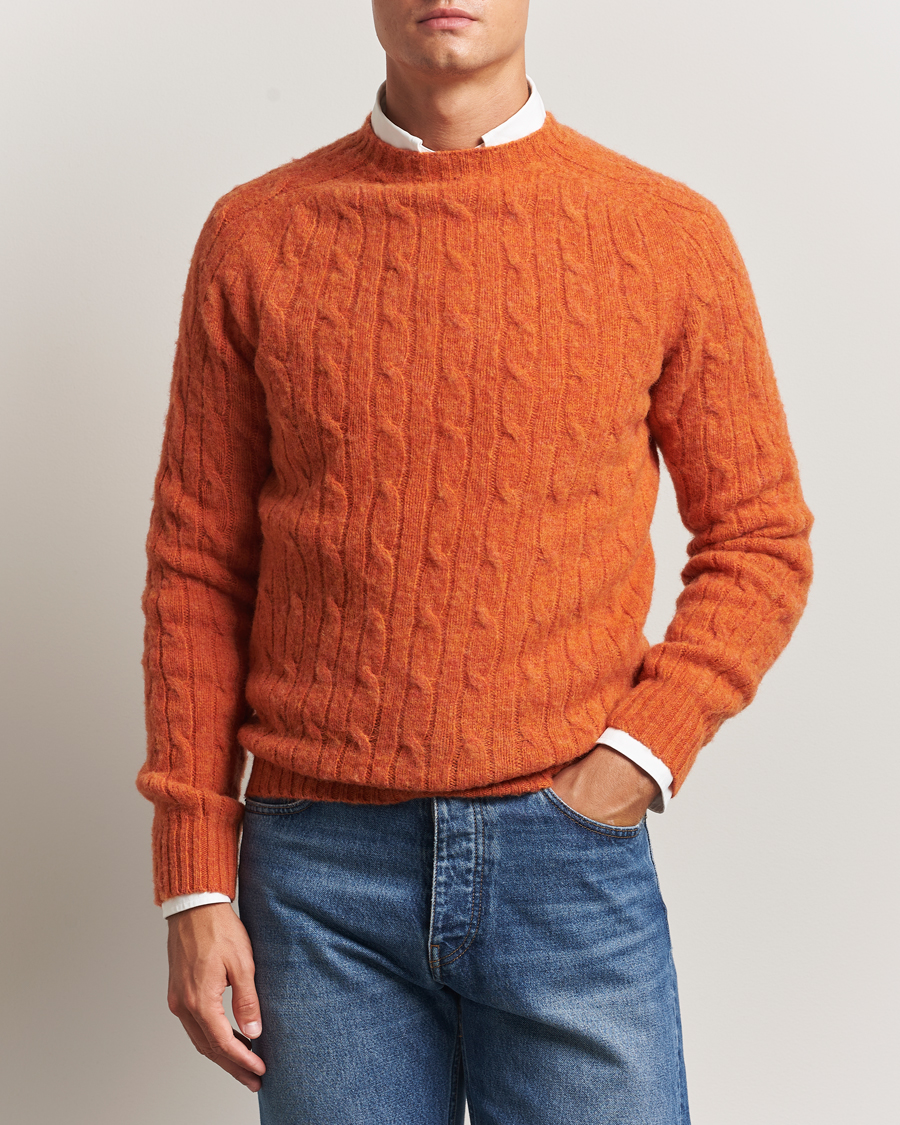 Uomini | Maglieria | Morris | Brushed Cable Sweater Orange